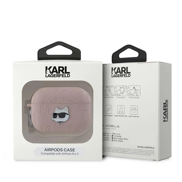 Etui Karl Lagerfeld Monogram Choupette Head na AirPods Pro 2 - różowe
