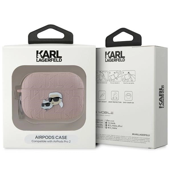 Etui Karl Lagerfeld Monogram Karl & Choupette Head na AirPods Pro 2 - różowe