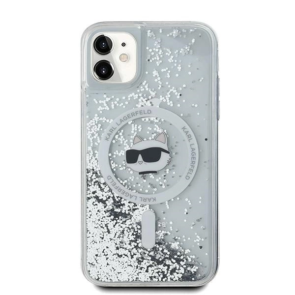 Etui Karl Lagerfeld Liquid Glitter Choupette Head MagSafe na iPhone 11 / Xr - przezroczyste