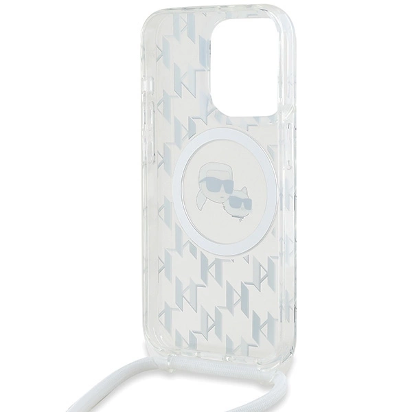 Etui Karl Lagerfeld IML Crossbody Monogram Karl & Choupette Head MagSafe na iPhone 15 Pro - przezroczyste