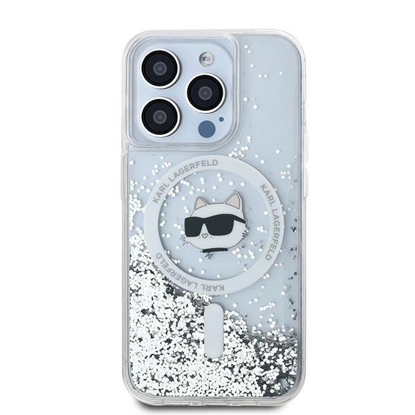 Etui Karl Lagerfeld Liquid Glitter Choupette Head MagSafe na iPhone 15 Pro - przezroczyste