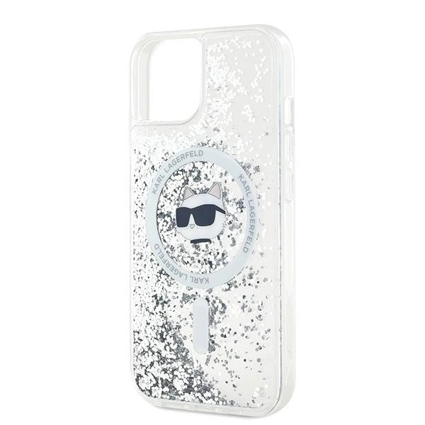 Etui Karl Lagerfeld Liquid Glitter Choupette Head MagSafe na iPhone 15 / 14 / 13 - przezroczyste