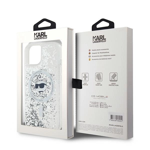 Etui Karl Lagerfeld Liquid Glitter Choupette Head MagSafe na iPhone 15 / 14 / 13 - przezroczyste