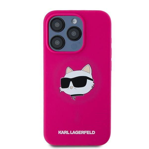 Etui Karl Lagerfeld Silicone Choupette Head MagSafe na iPhone 15 Pro Max - różowe