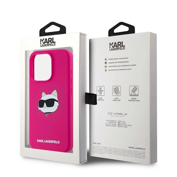 Etui Karl Lagerfeld Silicone Choupette Head MagSafe na iPhone 15 Pro Max - różowe