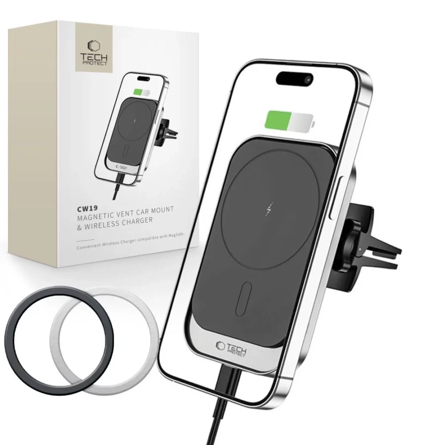 Uchwyt Tech-Protect CW19 samochodowy magnetyczny MagSafe z ładowarką indukcyjną 15W na kratkę wentylacji - czarny