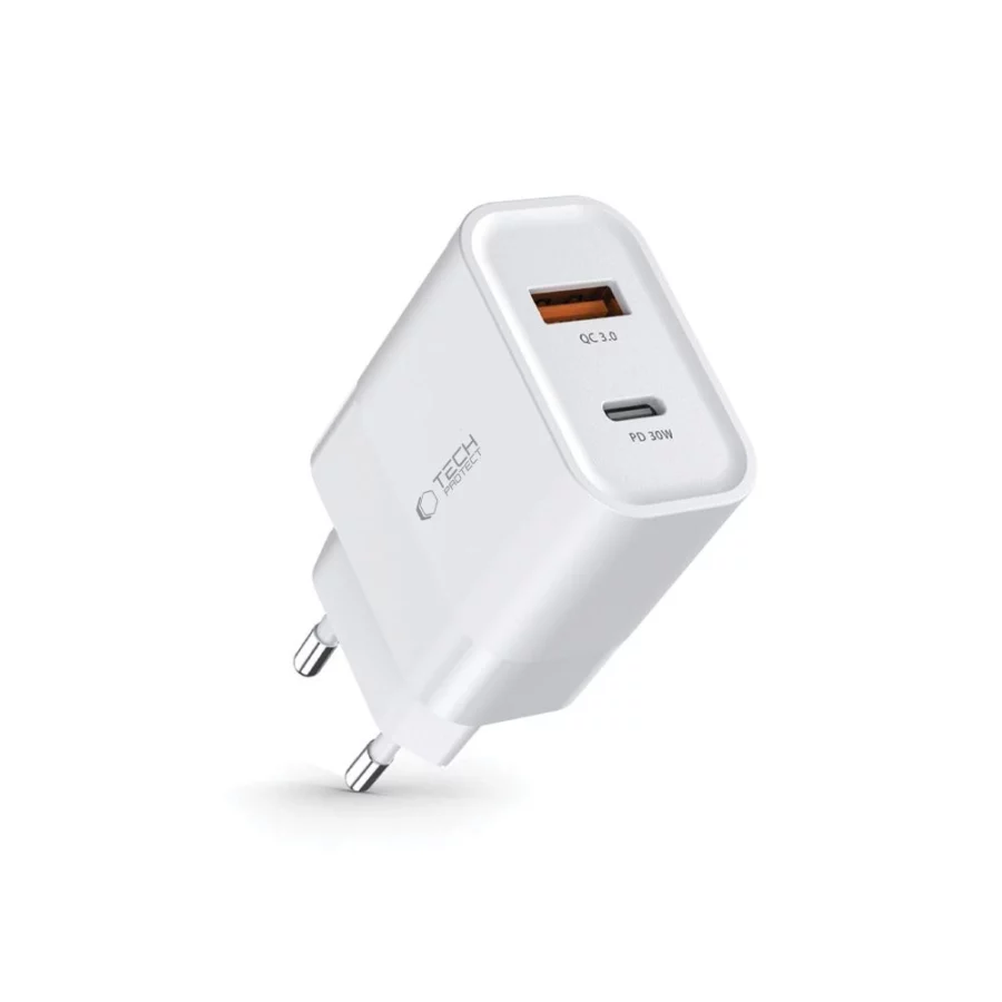 Ładowarka Tech-Protect C30W sieciowa USB-C PD 30W / USB-A QC 3.0 - biała