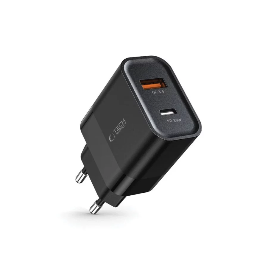 Ładowarka Tech-Protect C30W sieciowa USB-C PD 30W / USB-A QC 3.0 - czarna