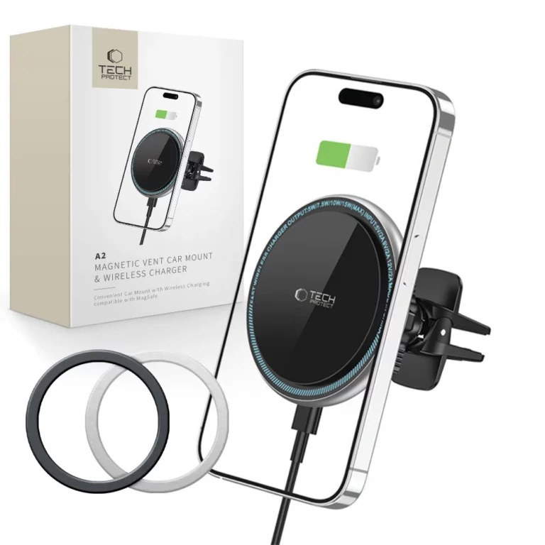Uchwyt Tech-Protect A2 samochodowy na telefon z ładowarką indukcyjną MagSafe 15W na kratkę nawiewu - czarny