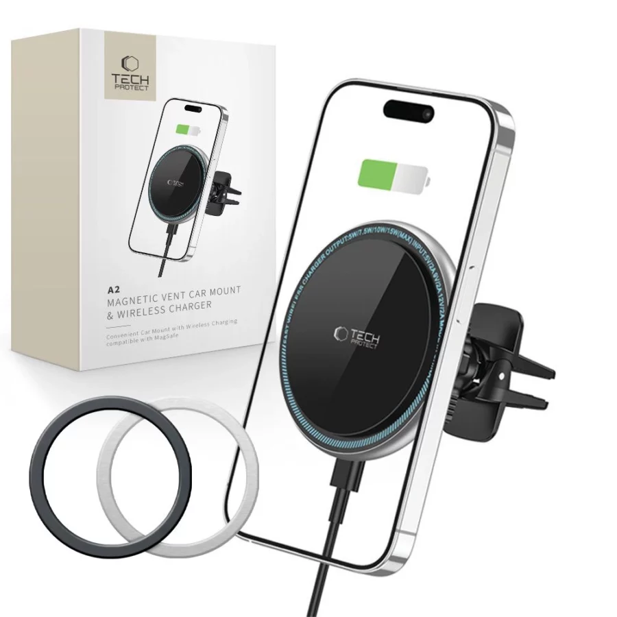 Uchwyt Tech-Protect A2 samochodowy na telefon z ładowarką indukcyjną MagSafe 15W na kratkę nawiewu - czarny