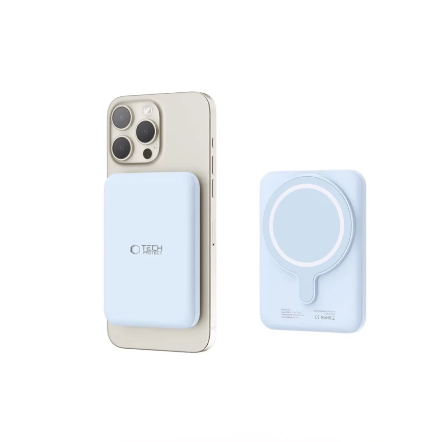Powerbank Tech-Protect LifeMag PB10 z MagSafe 5000mAh 15W port USB-C - niebieski + kabel USB-C