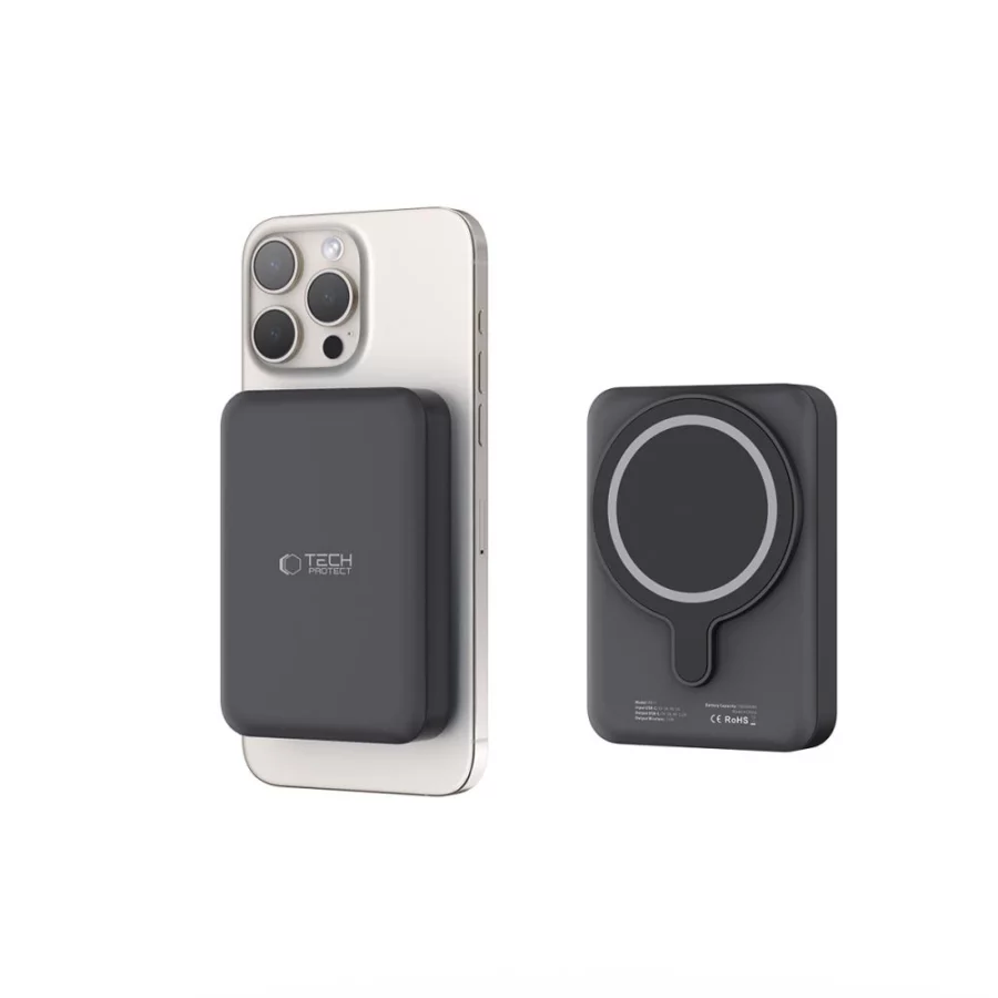 Powerbank Tech-Protect LifeMag PB11 z MagSafe 10000mAh 15W port USB-C - czarny + kabel USB-C