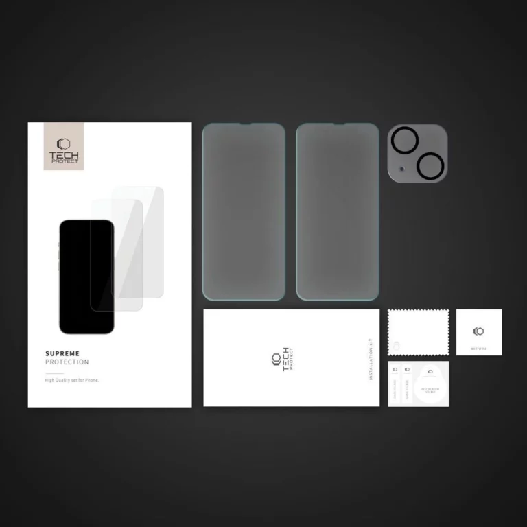 Zestaw Tech-Protect Supreme Set na iPhone 14 2x szkło hartowane na wyświetlacz / szkło hartowane na aparat