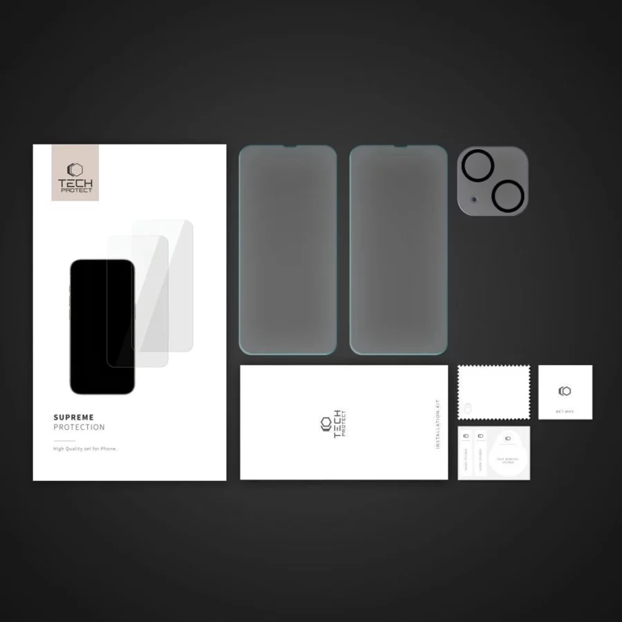 Zestaw Tech-Protect Supreme Set na iPhone 14 2x szkło hartowane na wyświetlacz / szkło hartowane na aparat