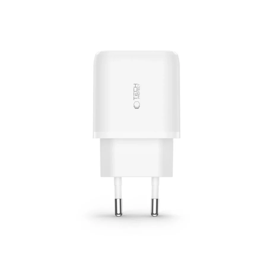Ładowarka Tech-Protect C20W sieciowa USB-C PD 20W / USB-A QC 3.0 z kablem USB-C / Lightning - biała