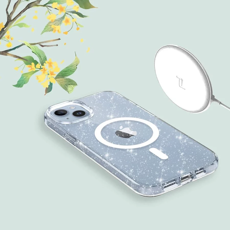 Etui Tech-Protect FlexAir Hybrid MagSafe na iPhone 13 / 14 - przezroczysto-brokatowe