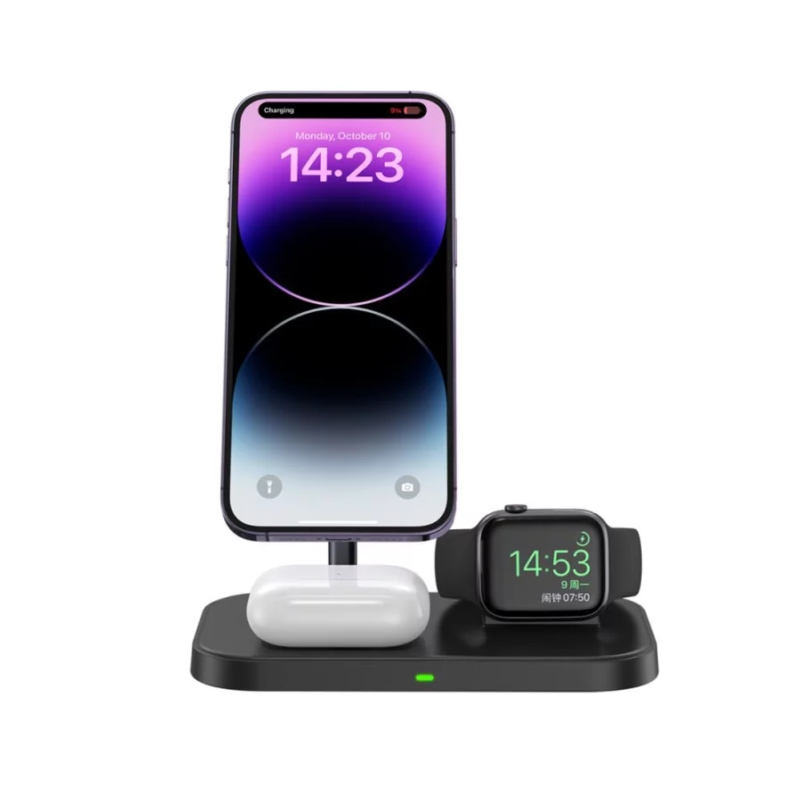 Ładowarka Tech-Protect QI15W-A22 indukcyjna MagSafe ze stojakiem 3w1 MagSafe na smartfon / Apple Watch / AirPods - czarna