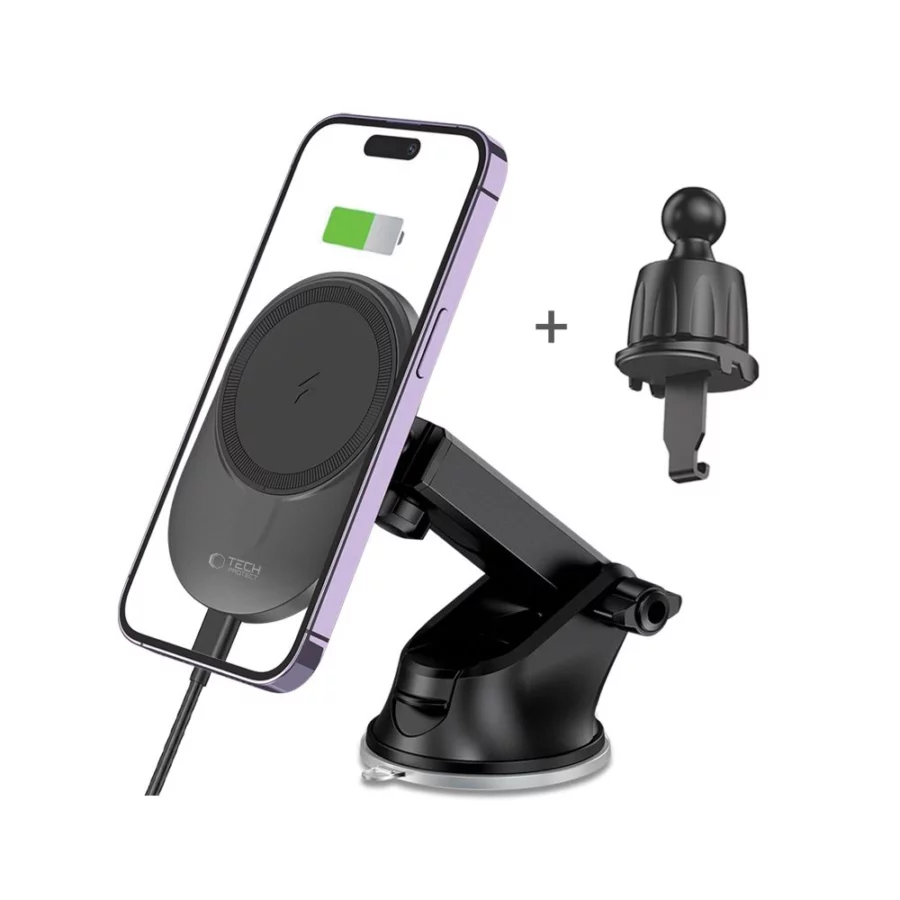 Uchwyt Tech-Protect MM15W-V1 samochodowy na telefon z ładowarką indukcyjną MagSafe 15W na kokpit / kratkę nawiewu - czarny