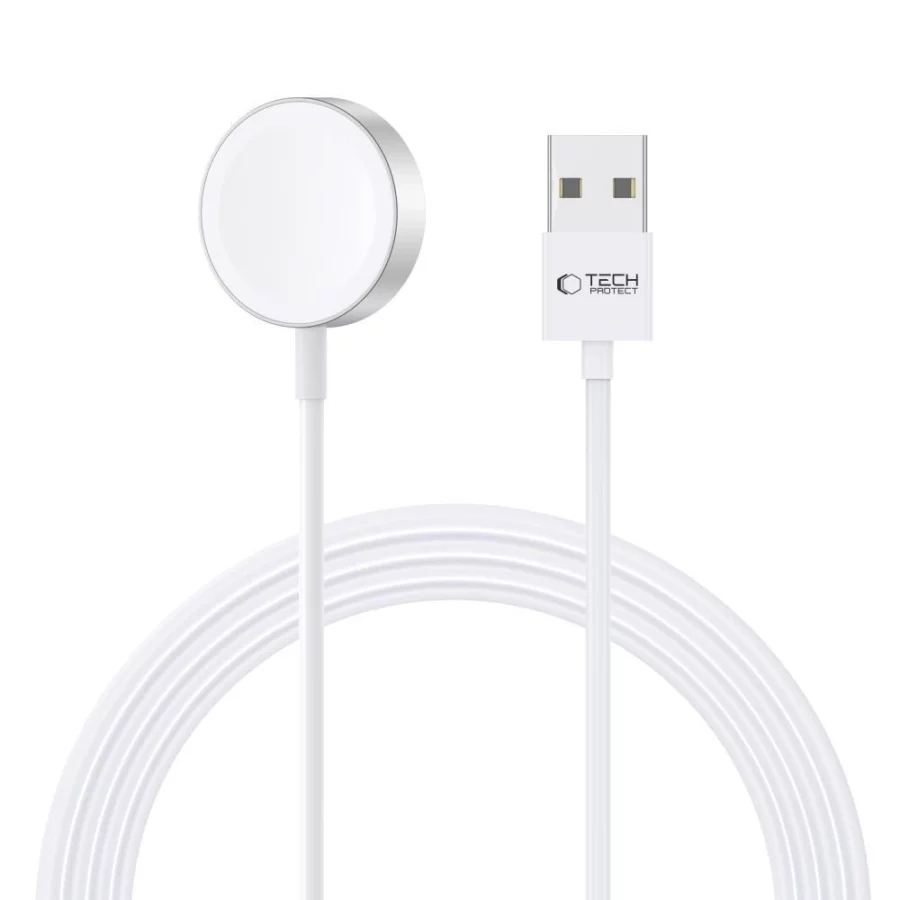 Ładowarka Tech-Protect UltraBoost indukcyjna magnetyczna ze złączem USB-A do Apple Watch 1.2m - biała