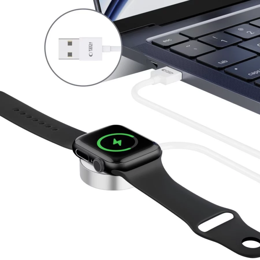 Ładowarka Tech-Protect UltraBoost indukcyjna magnetyczna ze złączem USB-A do Apple Watch 1.2m - biała