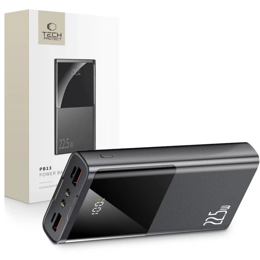 Powerbank Tech-Protect PB13 20000mAh 22.5W 2x USB-A / USB-C / Lightning z kablem USB-C / USB-A - szary
