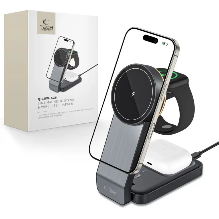Ładowarka Tech-Protect QI15W-A28 indukcyjna MagSafe 3w1 ze stojakiem na smartfon / Apple Watch / AirPods - czarna