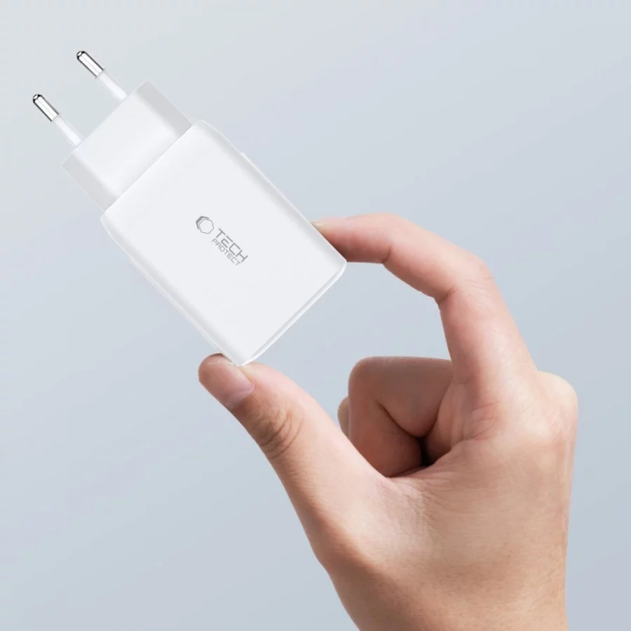 Ładowarka Tech-Protect C65W sieciowa 2x USB-C PD 65W / USB-A QC 3.0 - biała