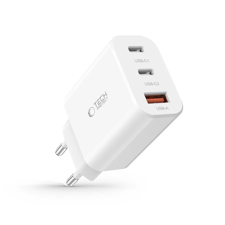 Ładowarka Tech-Protect NC30W sieciowa 2x USB-C PD 30W / USB-A QC 3.0 - biała