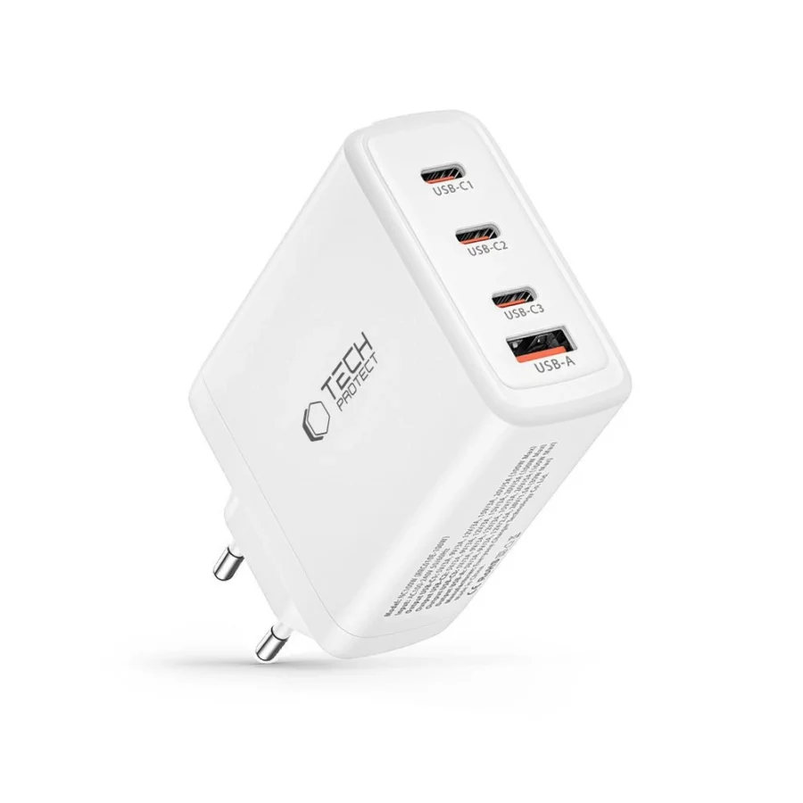 Ładowarka Tech-Protect NC100W-GAN sieciowa GaN 3x USB-C PD 100W / USB-A QC 3.0 - biała