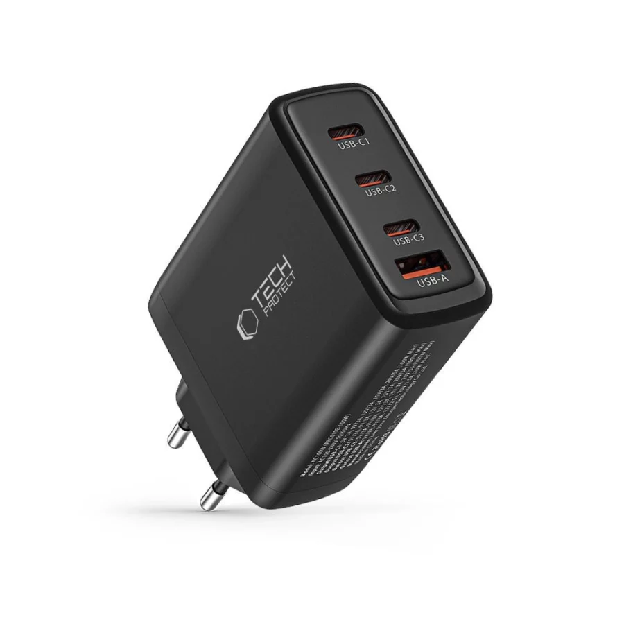 Ładowarka Tech-Protect NC100W-GAN sieciowa GaN 3x USB-C PD 100W / USB-A QC 3.0 - czarna