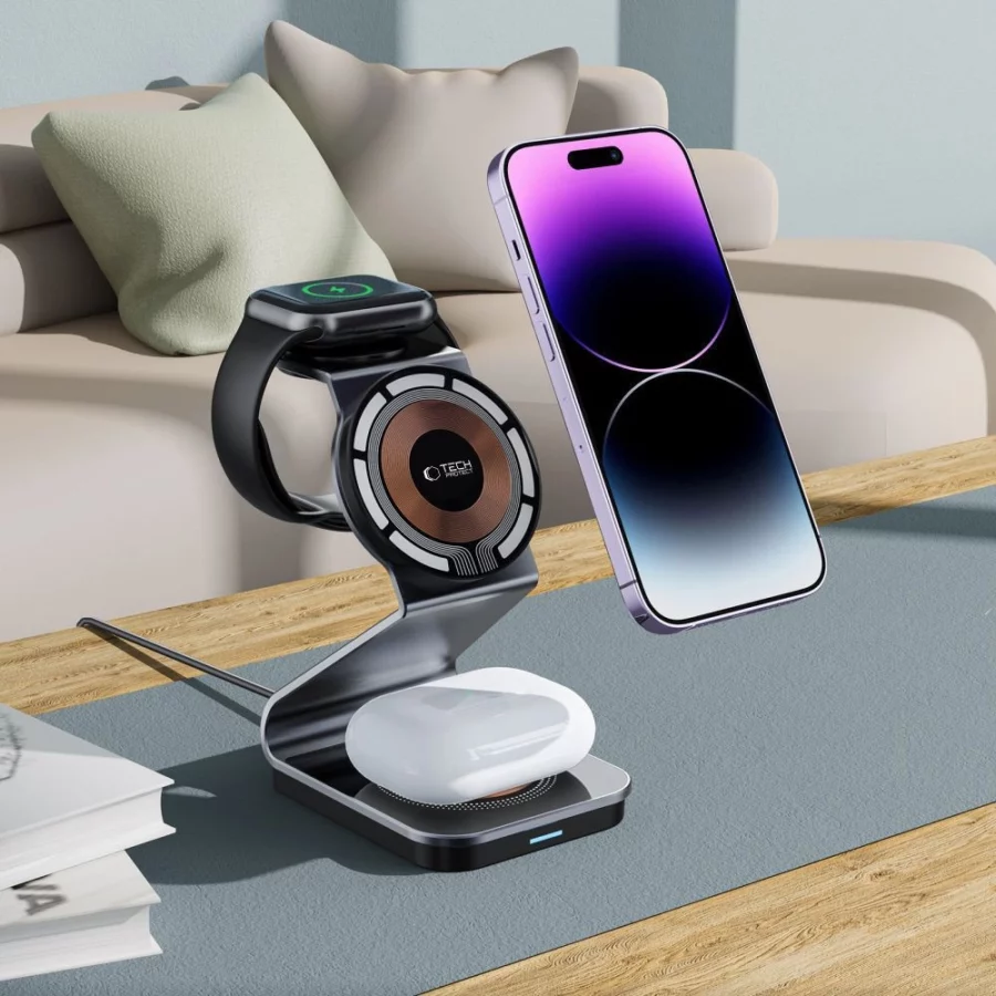 Ładowarka Tech-Protect QI15W-A29 indukcyjna 3w1 z MagSafe na smartfon / Apple Watch / AirPods - czarna