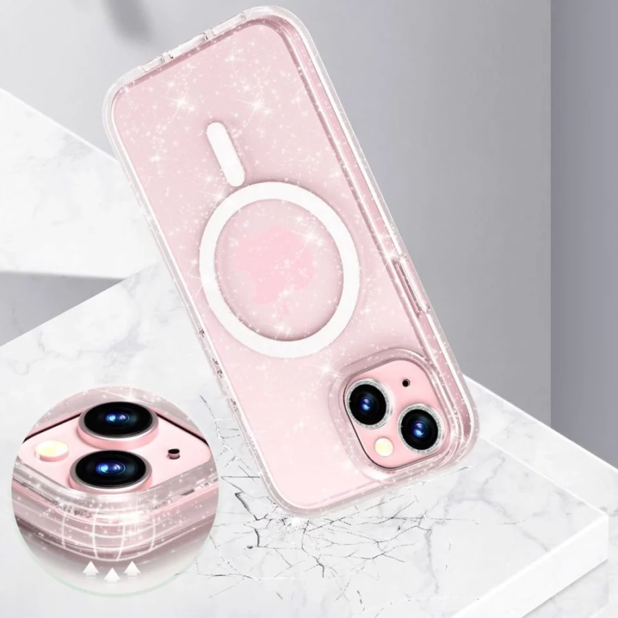 Etui Tech-Protect FlexAir Hybrid MagSafe na iPhone 15 - przezroczysto-brokatowe