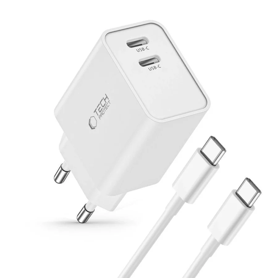 Ładowarka Tech-Protect C35W sieciowa 2x USB-C PD 35W z kablem USB-C / USB-C - biała