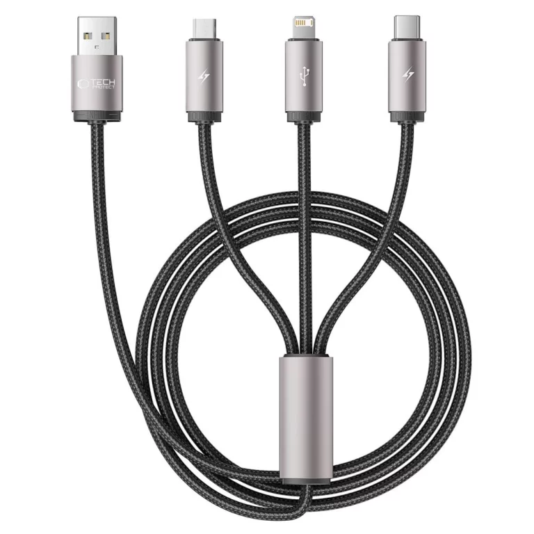 Kabel Tech-Protect UltraBoost 3w1 USB-A - Lightning / USB-C / micro USB 3.5A 1m - szary