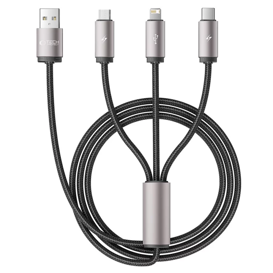 Kabel Tech-Protect UltraBoost 3w1 USB-A - Lightning / USB-C / micro USB 3.5A 1m - szary