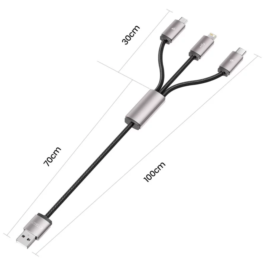 Kabel Tech-Protect UltraBoost 3w1 USB-A - Lightning / USB-C / micro USB 3.5A 1m - szary