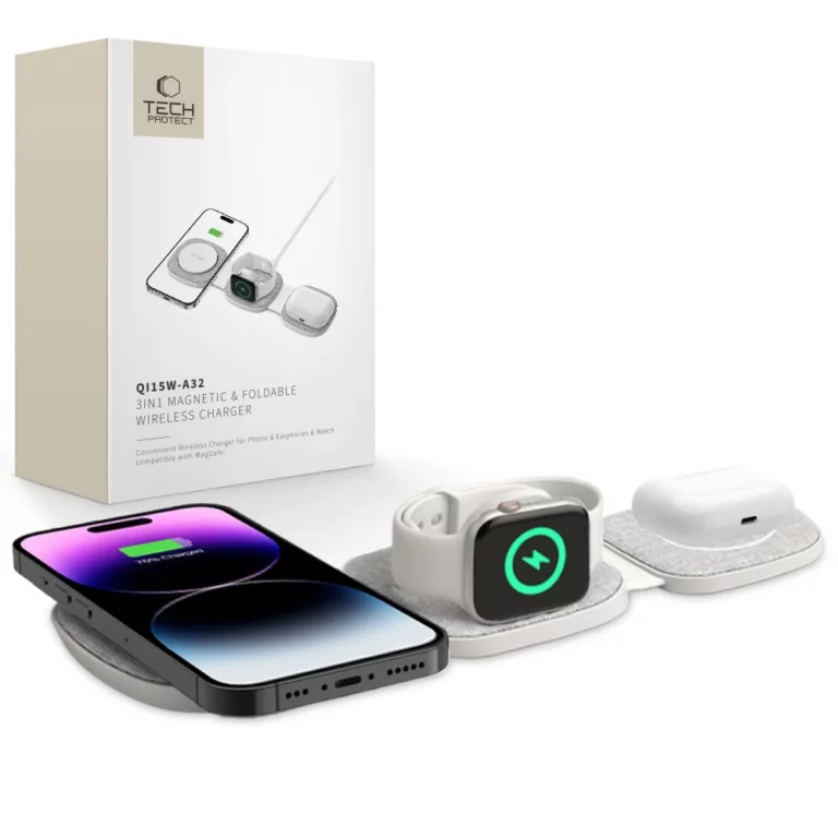 Ładowarka Tech-Protect QI15W-A32 indukcyjna 3w1 z MagSafe na smartfon / Apple Watch / AirPods - szara