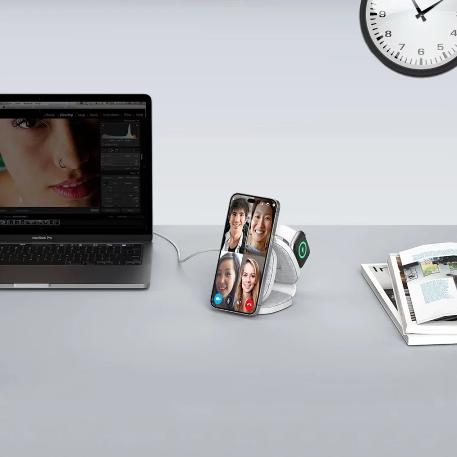 Ładowarka Tech-Protect QI15W-A32 indukcyjna 3w1 z MagSafe na smartfon / Apple Watch / AirPods - szara