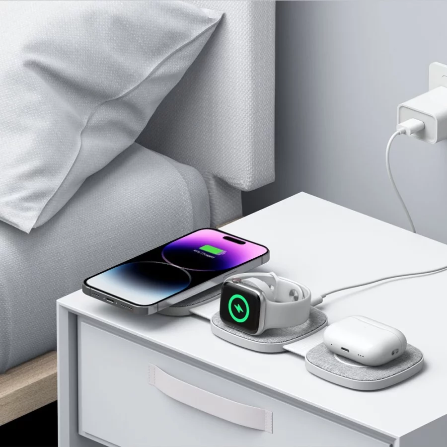 Ładowarka Tech-Protect QI15W-A32 indukcyjna 3w1 z MagSafe na smartfon / Apple Watch / AirPods - szara
