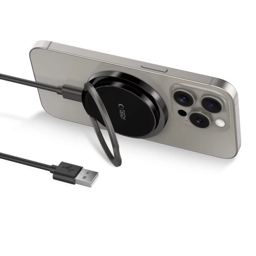 Ładowarka Tech-Protect QI15W-A33 indukcyjna z MagSafe i podstawką z kablem USB-A / USB-C - czarna
