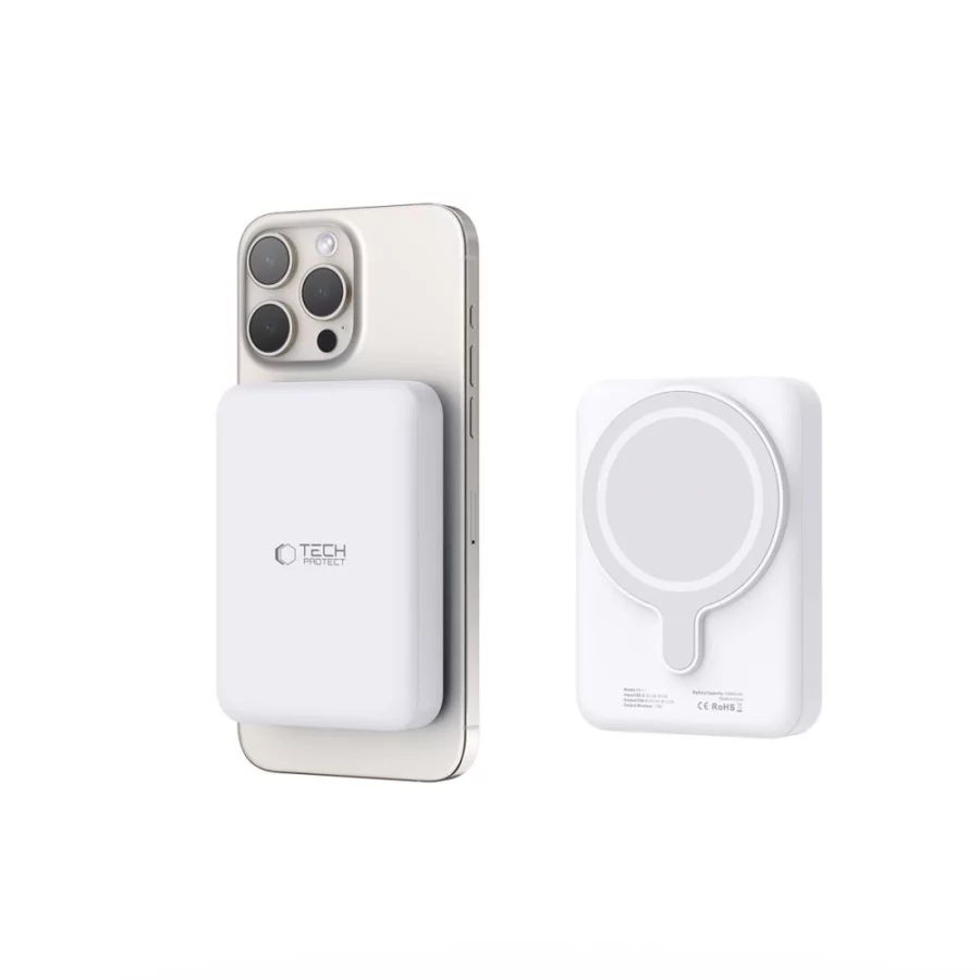 Powerbank Tech-Protect LifeMag PB11 z MagSafe 10000mAh 15W port USB-C - biały + kabel USB-C