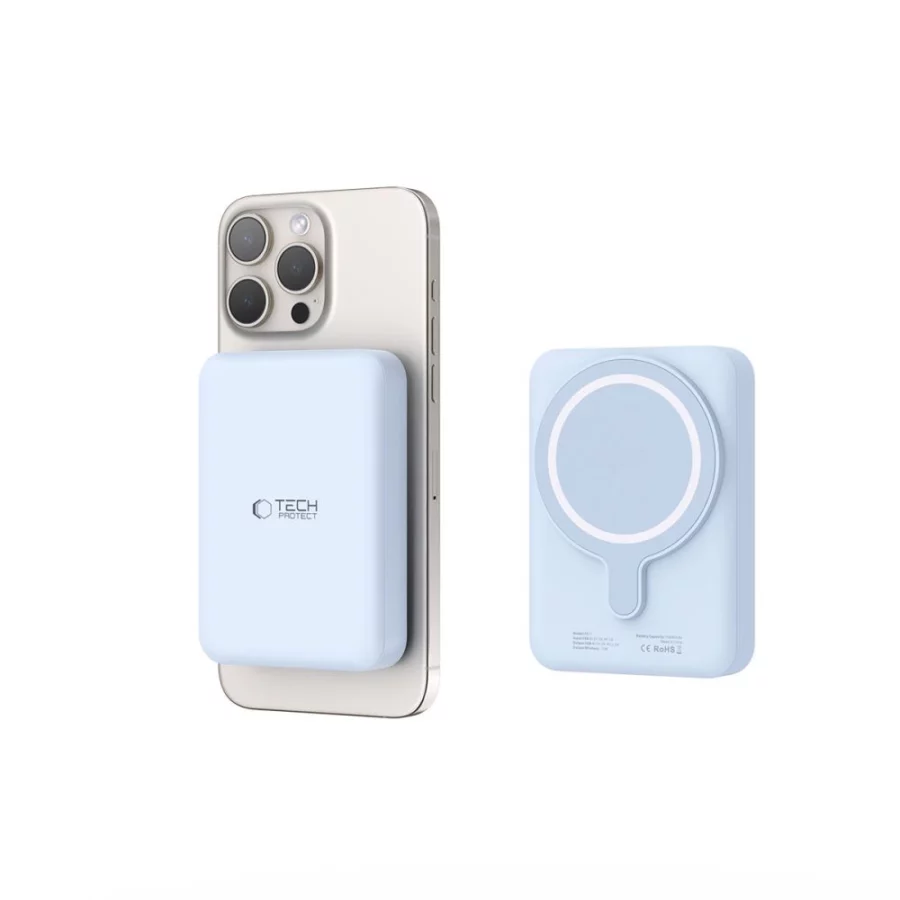 Powerbank Tech-Protect LifeMag PB11 z MagSafe 10000mAh 15W port USB-C - niebieski + kabel USB-C