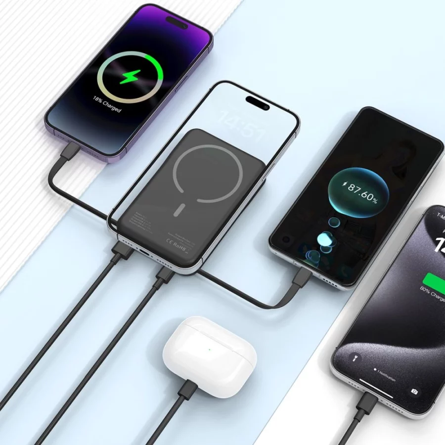 Powerbank Tech-Protect LifeMag PB31 z MagSafe 10000mAh 15W USB-C / USB-A / wbudowane kable USB-C / Lightning - czarny