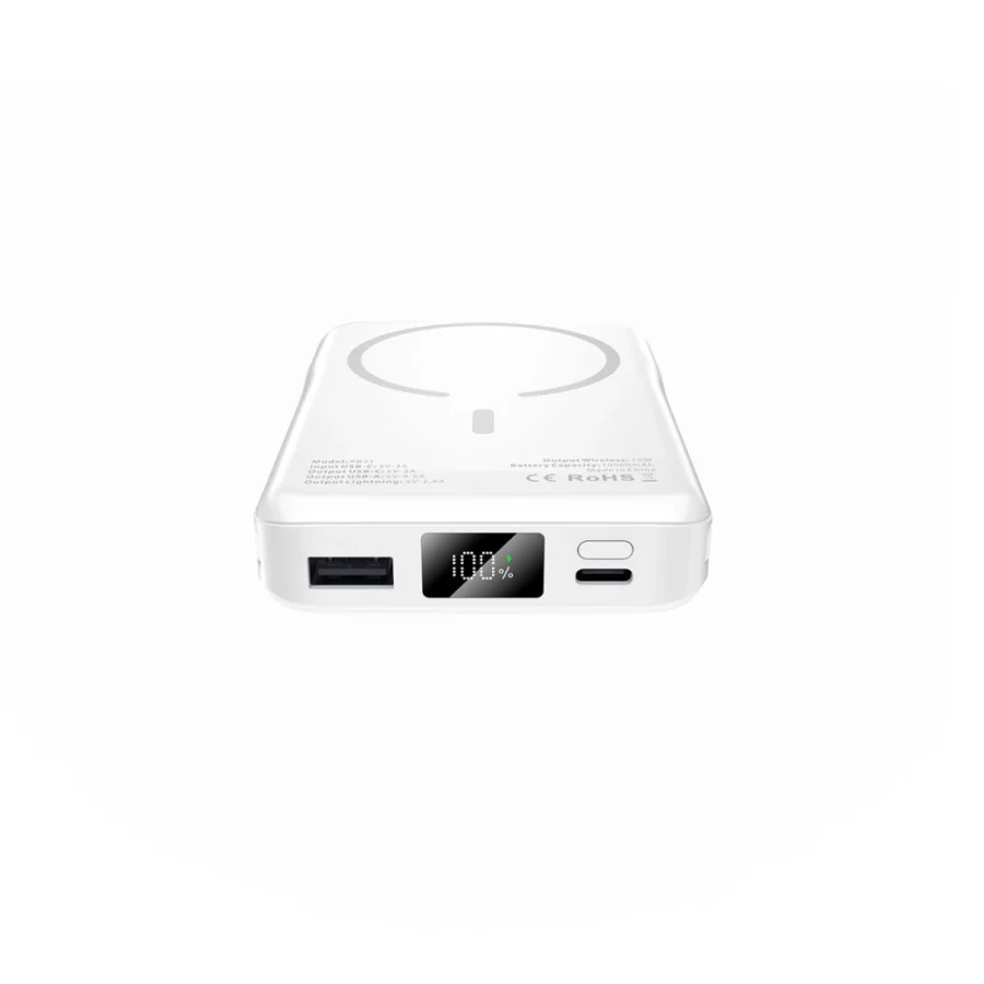 Powerbank Tech-Protect LifeMag PB31 z MagSafe 10000mAh 15W USB-C / USB-A / wbudowane kable USB-C / Lightning - biały