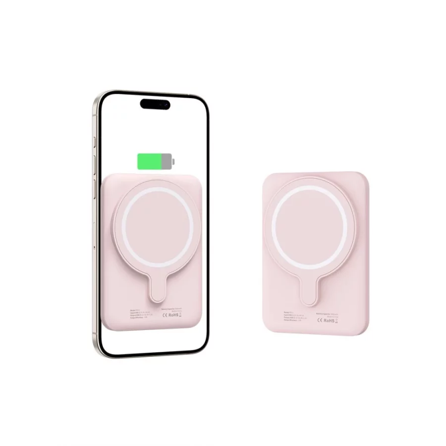 Powerbank Tech-Protect LifeMag PB10 z MagSafe 5000mAh 15W port USB-C - różowy + kabel USB-C