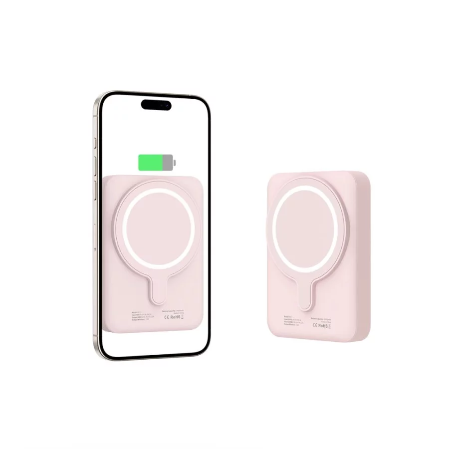 Powerbank Tech-Protect LifeMag PB11 z MagSafe 10000mAh 15W port USB-C - różowy + kabel USB-C