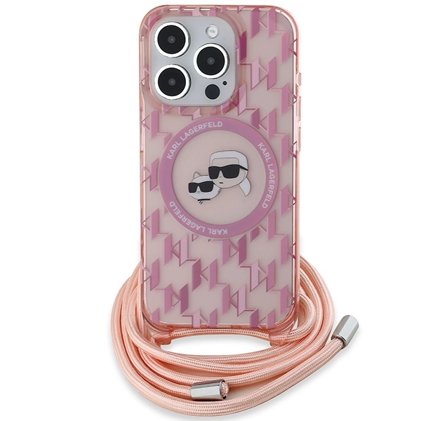 Etui Karl Lagerfeld IML Crossbody Monogram Karl & Choupette Head MagSafe na iPhone 15 Pro - różowe