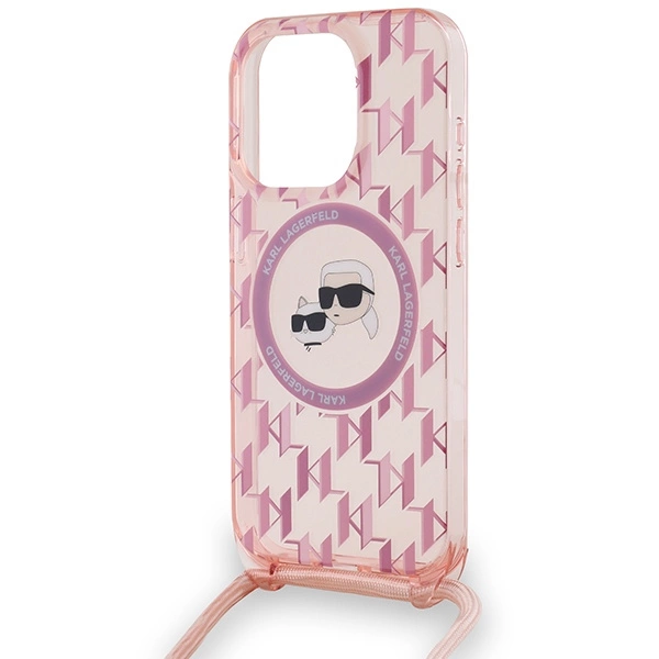 Etui Karl Lagerfeld IML Crossbody Monogram Karl & Choupette Head MagSafe na iPhone 15 Pro - różowe