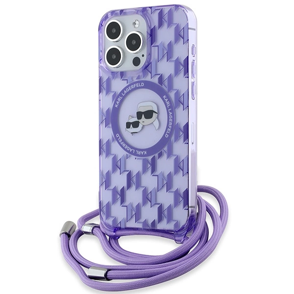 Etui Karl Lagerfeld IML Crossbody Monogram Karl & Choupette Head MagSafe na iPhone 15 Pro - fioletowe