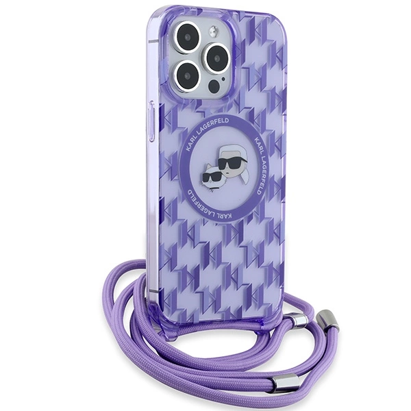 Etui Karl Lagerfeld IML Crossbody Monogram Karl & Choupette Head MagSafe na iPhone 15 Pro - fioletowe